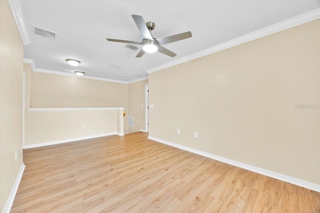 1518 Orrington Payne Pl, Casselberry, FL 32707 - empty room featuring ceiling fan, ornamental molding, visible vents, and wood finished floors