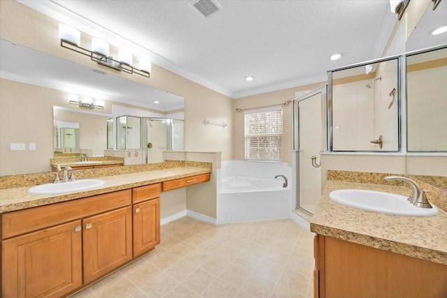 1518 Orrington Payne Pl, Casselberry, FL 32707 - full bathroom featuring crown molding, visible vents, a stall shower, and a sink