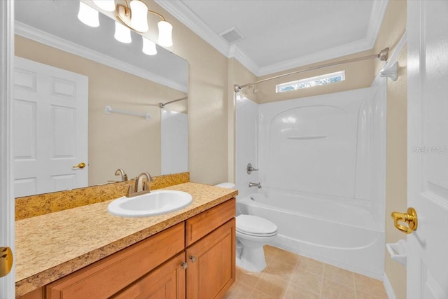 1518 Orrington Payne Pl, Casselberry, FL 32707 - bathroom featuring toilet, vanity, ornamental molding, visible vents, and bathing tub / shower combination