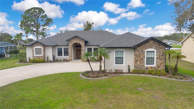 ranch-style house with a front lawn