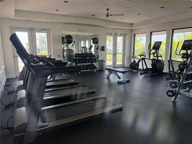 1892 Spring Shower Cir, Kissimmee, FL 34744 - workout area featuring french doors, plenty of natural light, and a raised ceiling