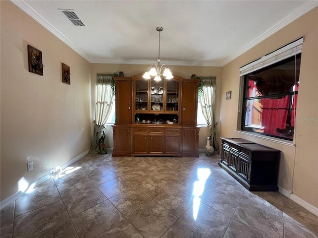 1820 Trophy Bass Way, Kissimmee, FL 34746 - unfurnished dining area featuring crown molding, baseboards, and visible vents