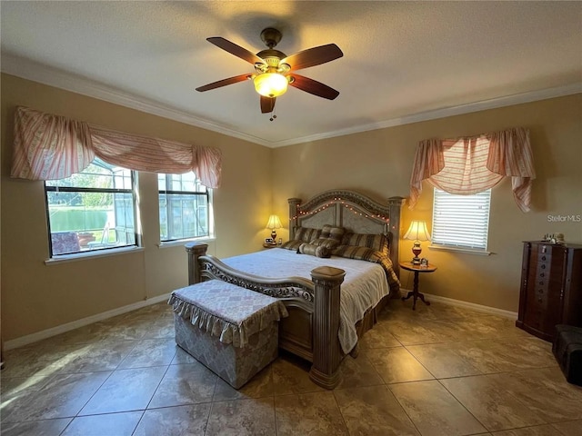 1820 Trophy Bass Way, Kissimmee, FL 34746 - tiled bedroom featuring a ceiling fan, baseboards, and ornamental molding