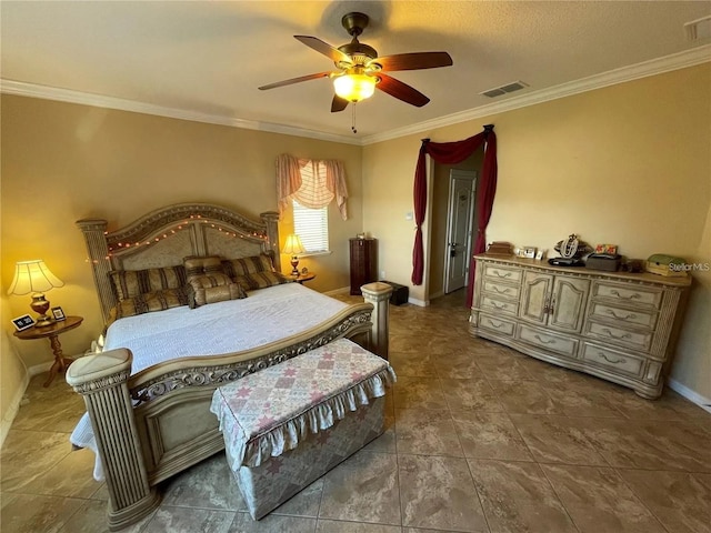 1820 Trophy Bass Way, Kissimmee, FL 34746 - bedroom with visible vents, ceiling fan, crown molding, and baseboards