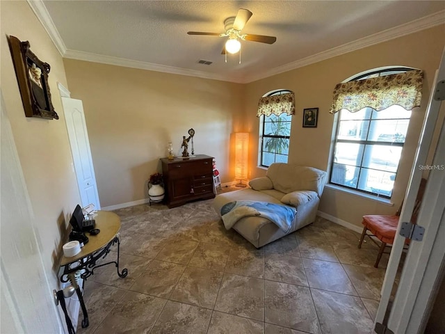 1820 Trophy Bass Way, Kissimmee, FL 34746 - interior space with visible vents, ceiling fan, crown molding, and baseboards