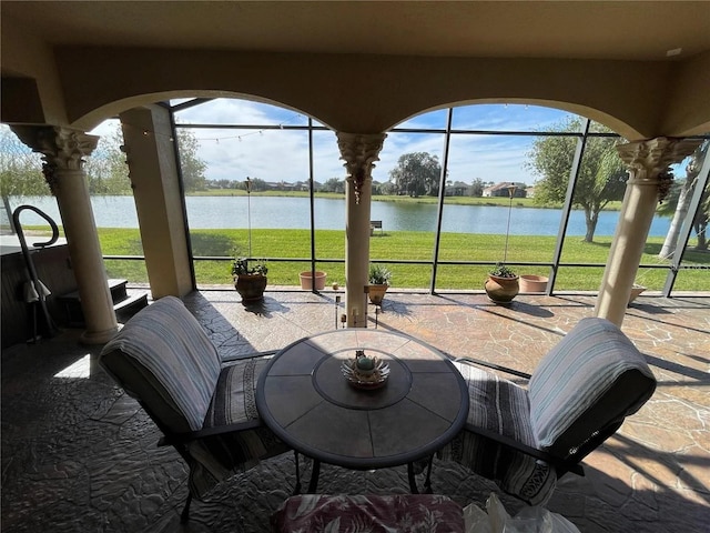 1820 Trophy Bass Way, Kissimmee, FL 34746 - view of patio / terrace featuring a water view and a lanai