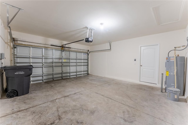 garage with water heater and a garage door opener