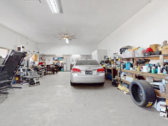 garage with ceiling fan