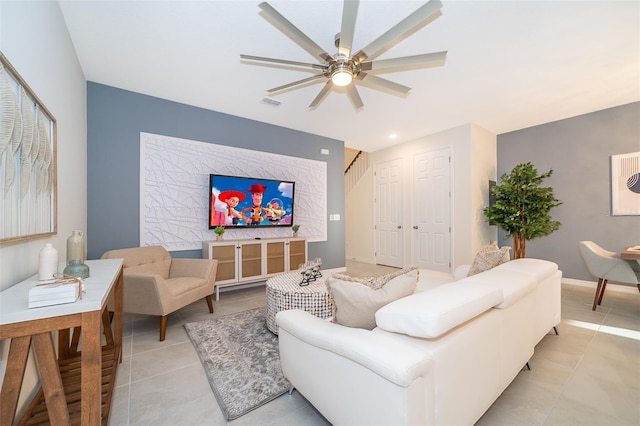 view of tiled living room