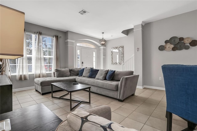 view of tiled living room