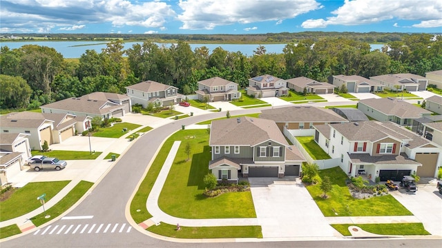 aerial view with a water view