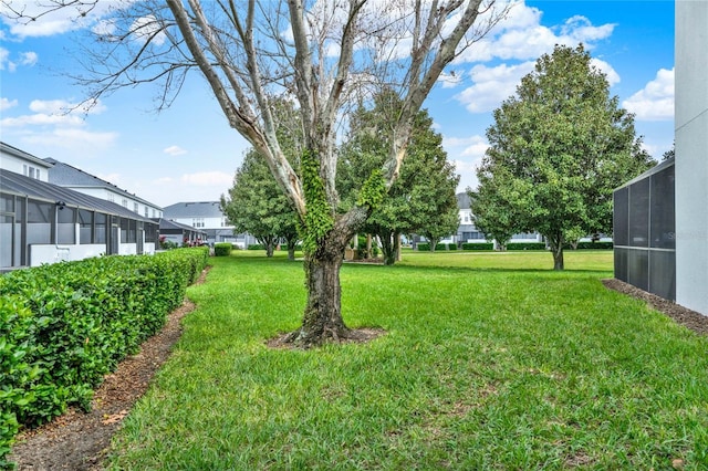 view of yard with a lanai