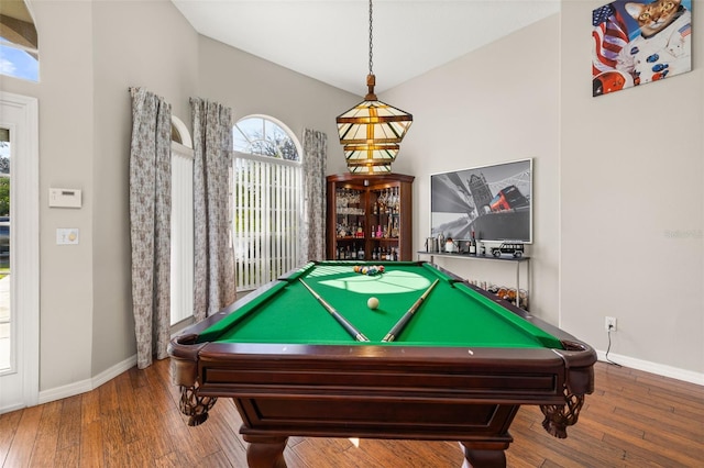 recreation room featuring hardwood / wood-style flooring and pool table