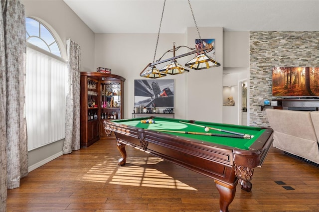 recreation room featuring wood-type flooring and pool table