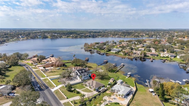 aerial view featuring a water view