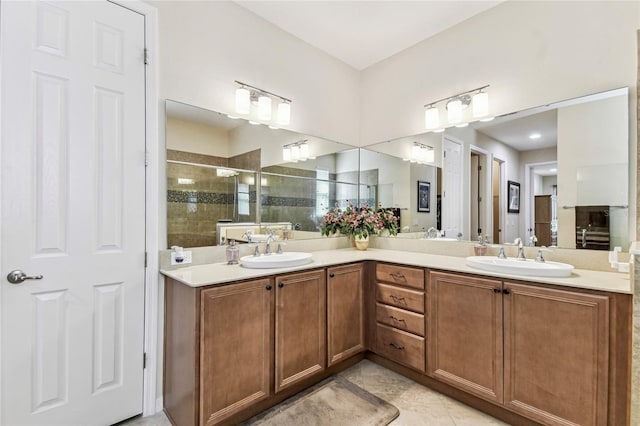 bathroom featuring vanity and walk in shower