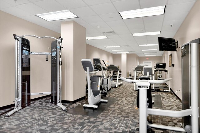 8100 Poinciana Blvd Unit 2501, Orlando, FL 32821 - exercise room with a paneled ceiling, carpet flooring, visible vents, and baseboards