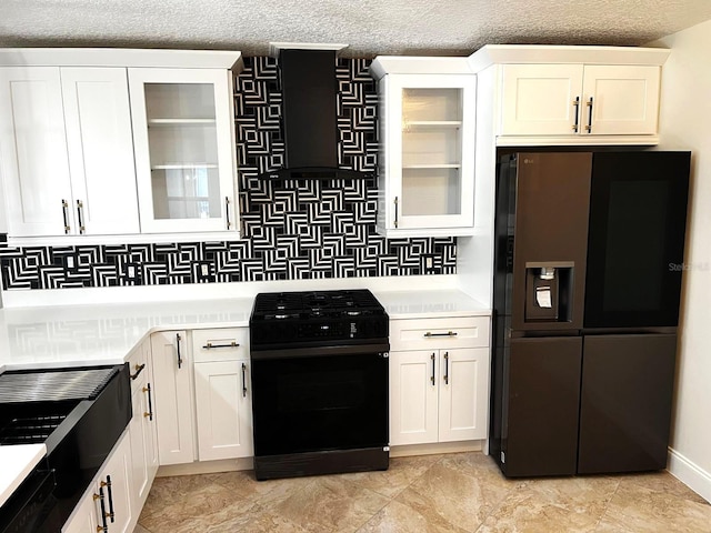 9319 SE 173rd Hyacinth St, The Villages, FL 32162 - kitchen featuring white cabinets, black appliances, glass insert cabinets, and light countertops