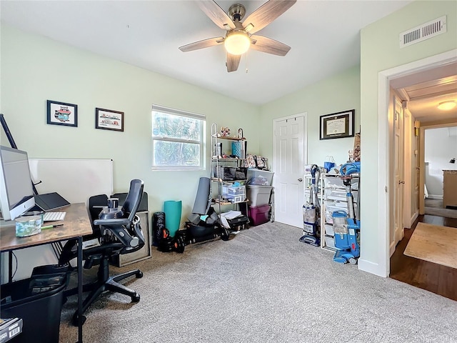 3004 Lake Margaret Dr, Orlando, FL 32806 - carpeted home office featuring a ceiling fan
