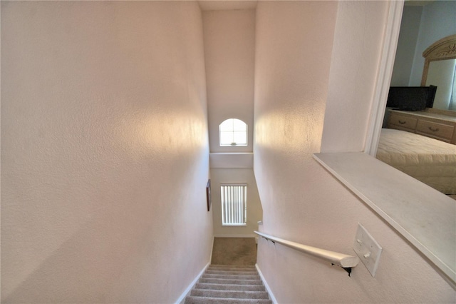 500 Monroe Cir, Davenport, FL 33896 - stairs featuring baseboards, carpet flooring, a towering ceiling, and visible vents