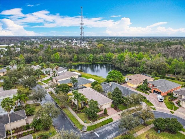 drone / aerial view with a residential view and a water view