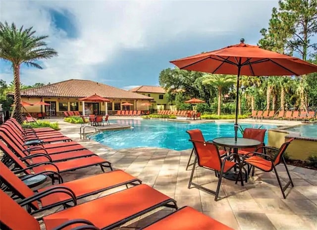 community pool with a patio