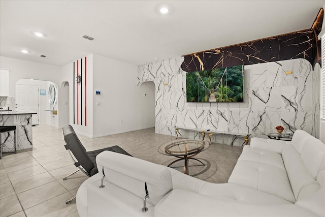 view of tiled living room