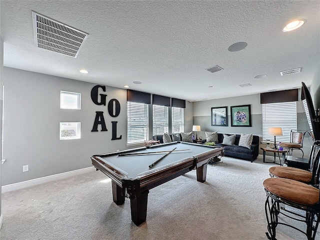 16150 Parkwyn St, Winter Garden, FL 34787 - playroom with a textured ceiling, visible vents, carpet flooring, and billiards