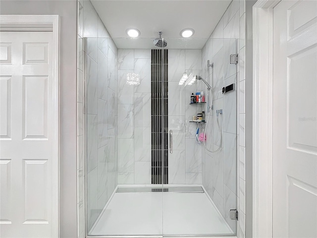 bathroom featuring a stall shower