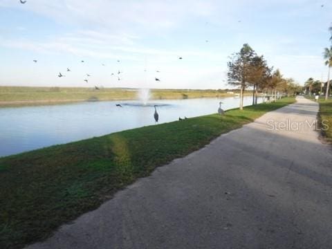 view of street with a water view