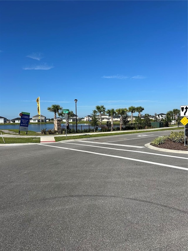 view of road with a water view