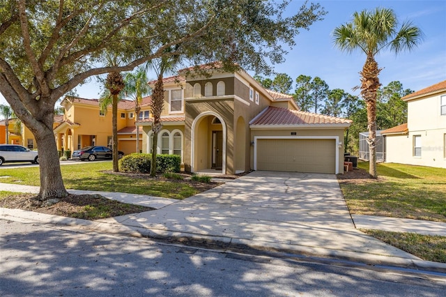 113 Tiger Lily Ct, Davenport, FL 33837 - mediterranean / spanish house with stucco siding, a tile roof, and an attached garage
