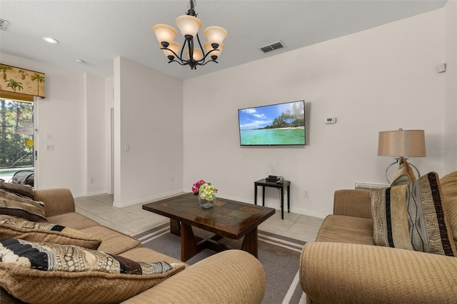113 Tiger Lily Ct, Davenport, FL 33837 - living area featuring light tile patterned floors, a chandelier, baseboards, and recessed lighting