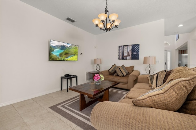 113 Tiger Lily Ct, Davenport, FL 33837 - living room with a chandelier, light tile patterned flooring, baseboards, and recessed lighting