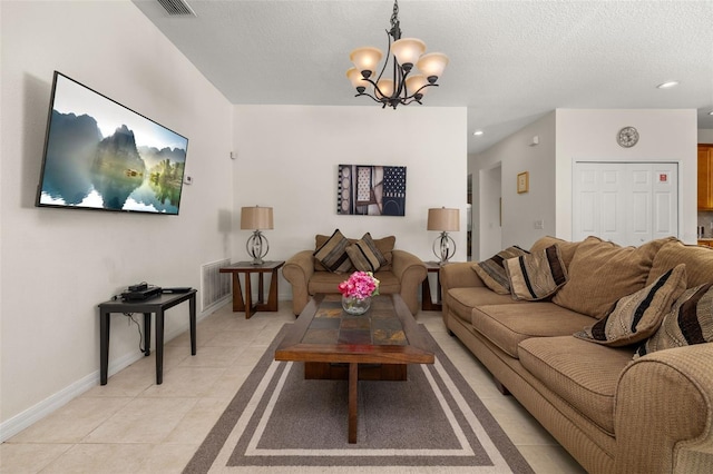 113 Tiger Lily Ct, Davenport, FL 33837 - living area featuring a chandelier, light tile patterned floors, a textured ceiling, baseboards, and recessed lighting