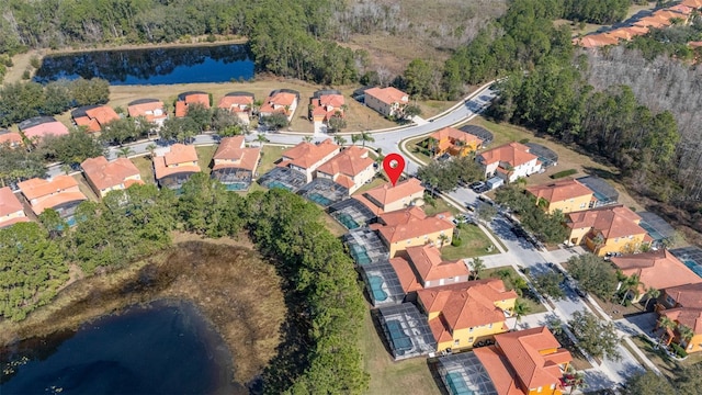 113 Tiger Lily Ct, Davenport, FL 33837 - aerial view of property's location featuring a nearby body of water, nearby suburban area, and a heavily wooded area