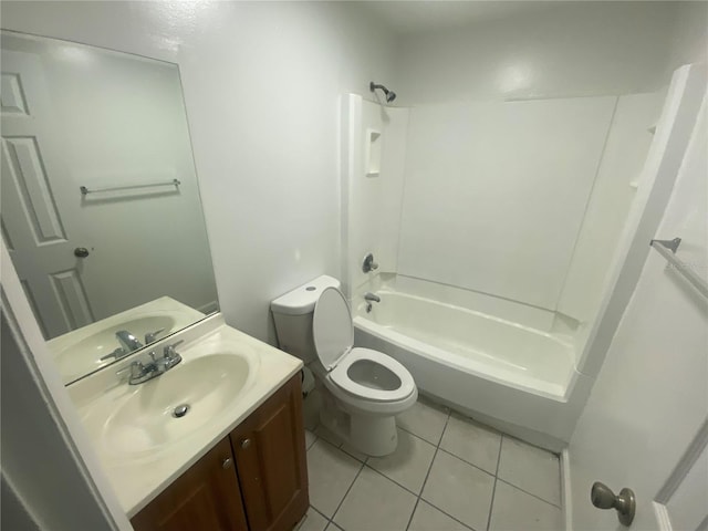 full bath featuring tile patterned flooring, shower / bathing tub combination, vanity, and toilet