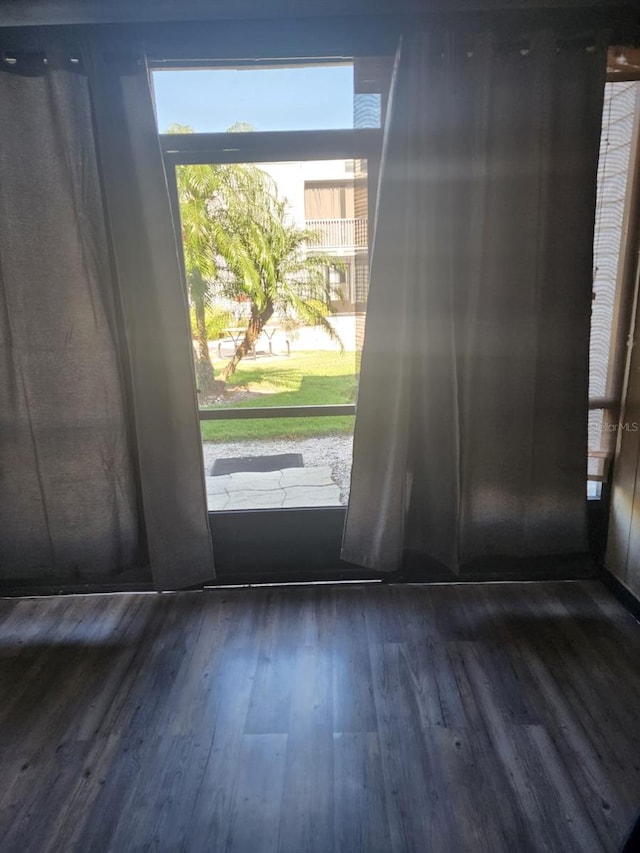 doorway to outside with dark wood finished floors