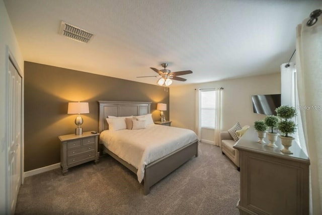 1646 Moon Valley Dr, Davenport, FL 33896 - bedroom featuring carpet, visible vents, ceiling fan, and baseboards