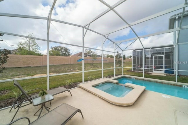 1646 Moon Valley Dr, Davenport, FL 33896 - view of pool featuring fence private yard, glass enclosure, a lawn, and a patio