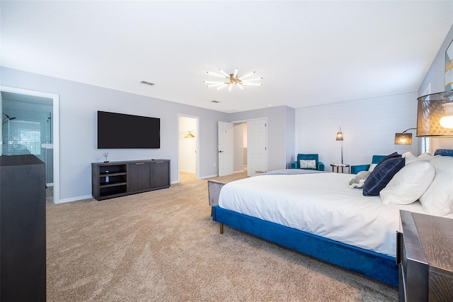 carpeted bedroom featuring baseboards and visible vents