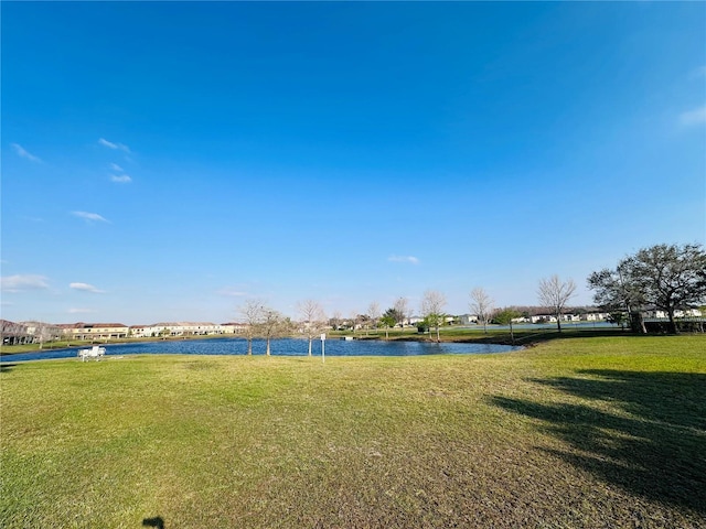 view of yard with a water view