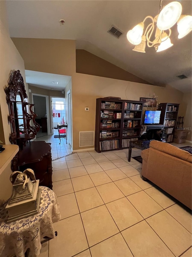 3449 Village Green Ct, Saint Cloud, FL 34772 - living area featuring vaulted ceiling, light tile patterned floors, and visible vents