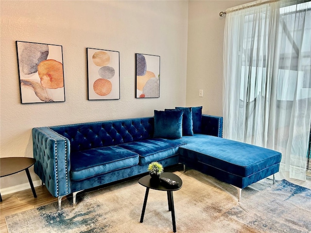 living room featuring baseboards and wood finished floors