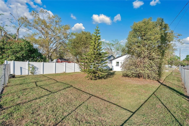 view of yard with a fenced backyard