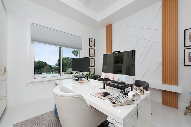 home office with light tile patterned flooring