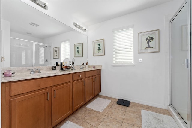 full bathroom with a sink, a shower stall, and a wealth of natural light