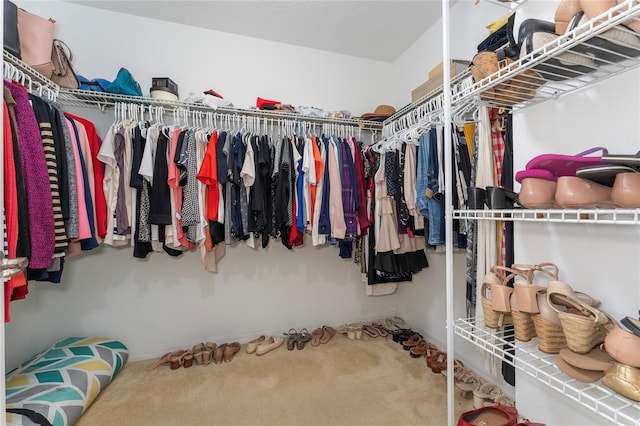 walk in closet featuring carpet floors