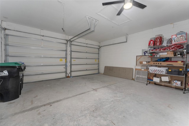 garage with concrete block wall