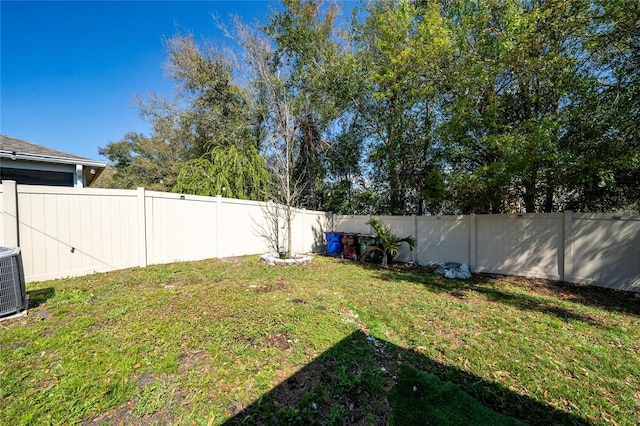 view of yard with a fenced backyard